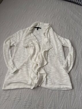 White House Black Market Cream Ruffle-Front Open Cardigan